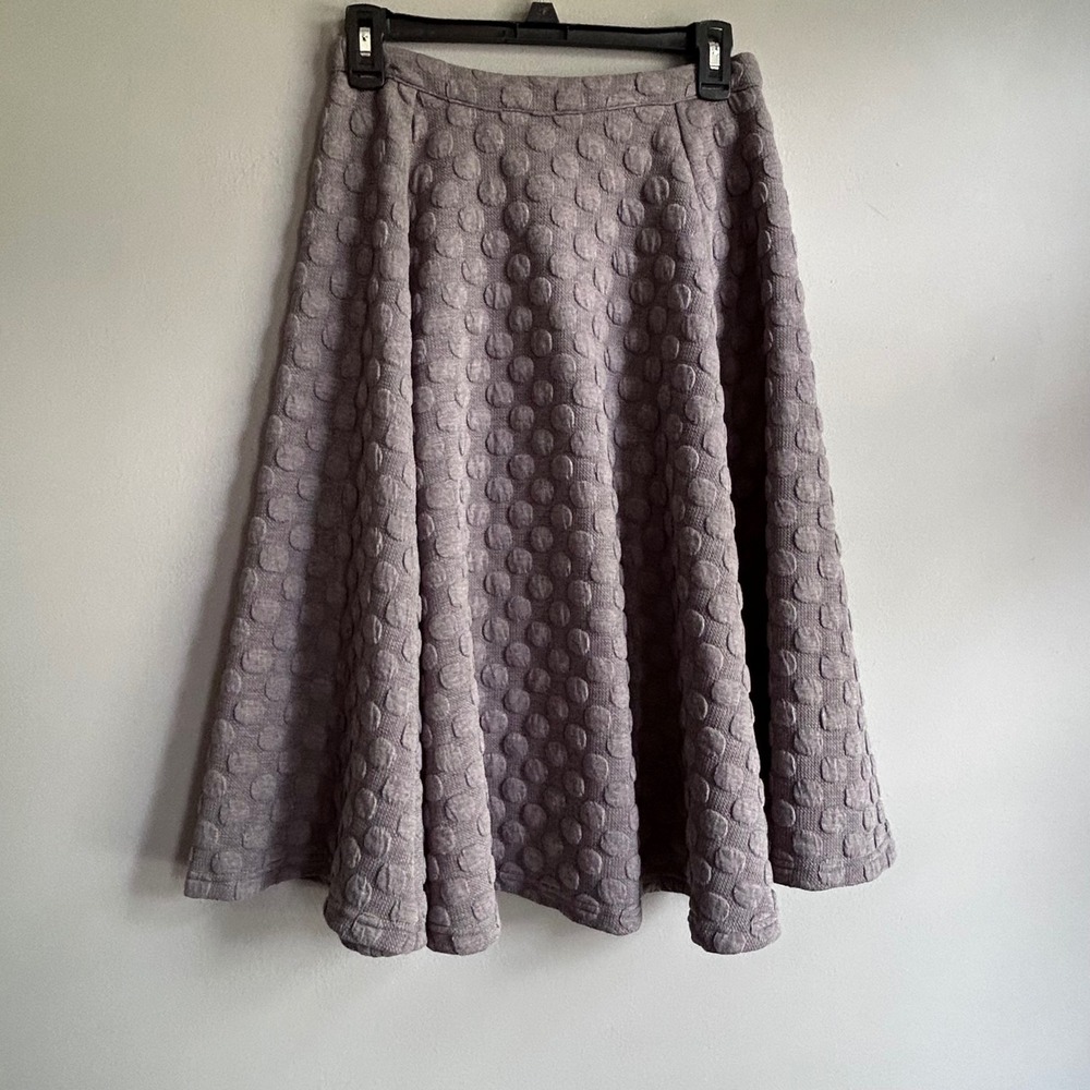 JOA Los Angeles Grey Textured Polka Dot Flare‎ Midi Skirt Small B02740